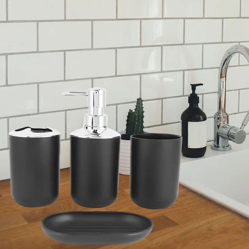 image-4pcs ABS Plastic Bathroom Accessories Set Toothbrush Cup Toothbrush Holder Soap Dish Countertop Decor for Home Hotel