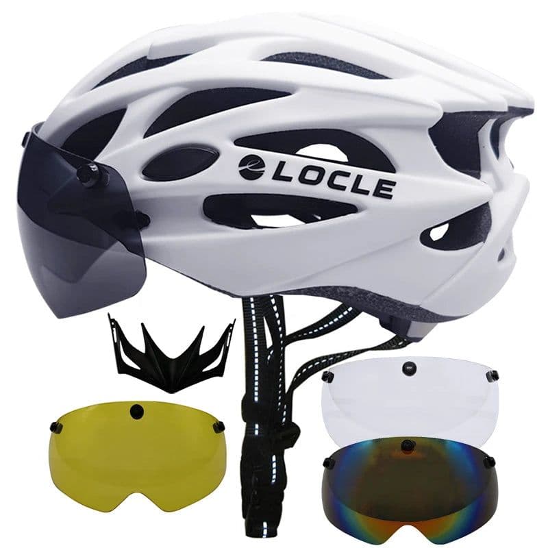 image-LOCLE Magnetic Goggles Cycling Helmet Men Women Bicycle Helmet Lenses MTB Bike Helmet Road Mountain Helmet Removable Sunvisor