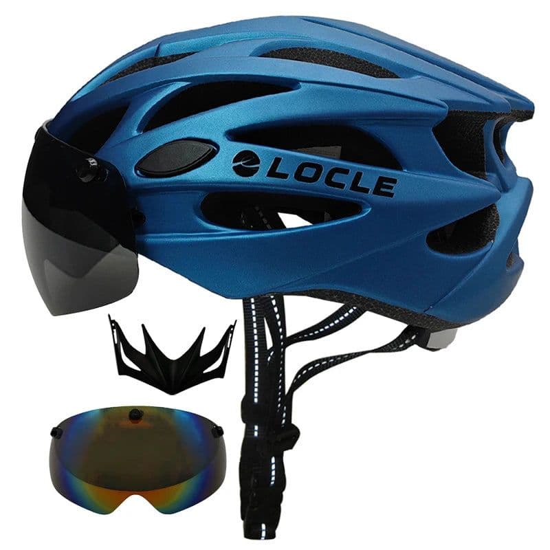 image-LOCLE Magnetic Goggles Cycling Helmet Men Women Bicycle Helmet Lenses MTB Bike Helmet Road Mountain Helmet Removable Sunvisor