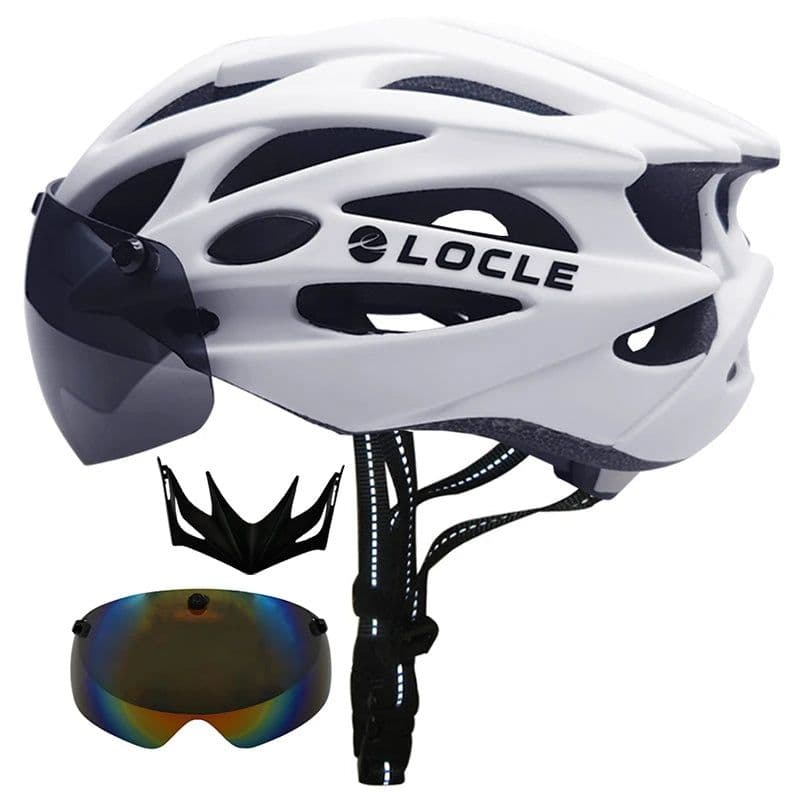 image-LOCLE Magnetic Goggles Cycling Helmet Men Women Bicycle Helmet Lenses MTB Bike Helmet Road Mountain Helmet Removable Sunvisor