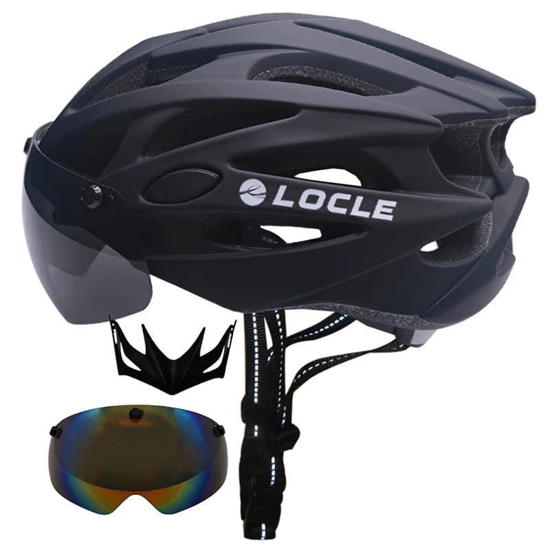 image-LOCLE Magnetic Goggles Cycling Helmet Men Women Bicycle Helmet Lenses MTB Bike Helmet Road Mountain Helmet Removable Sunvisor