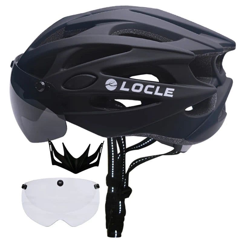 image-LOCLE Magnetic Goggles Cycling Helmet Men Women Bicycle Helmet Lenses MTB Bike Helmet Road Mountain Helmet Removable Sunvisor
