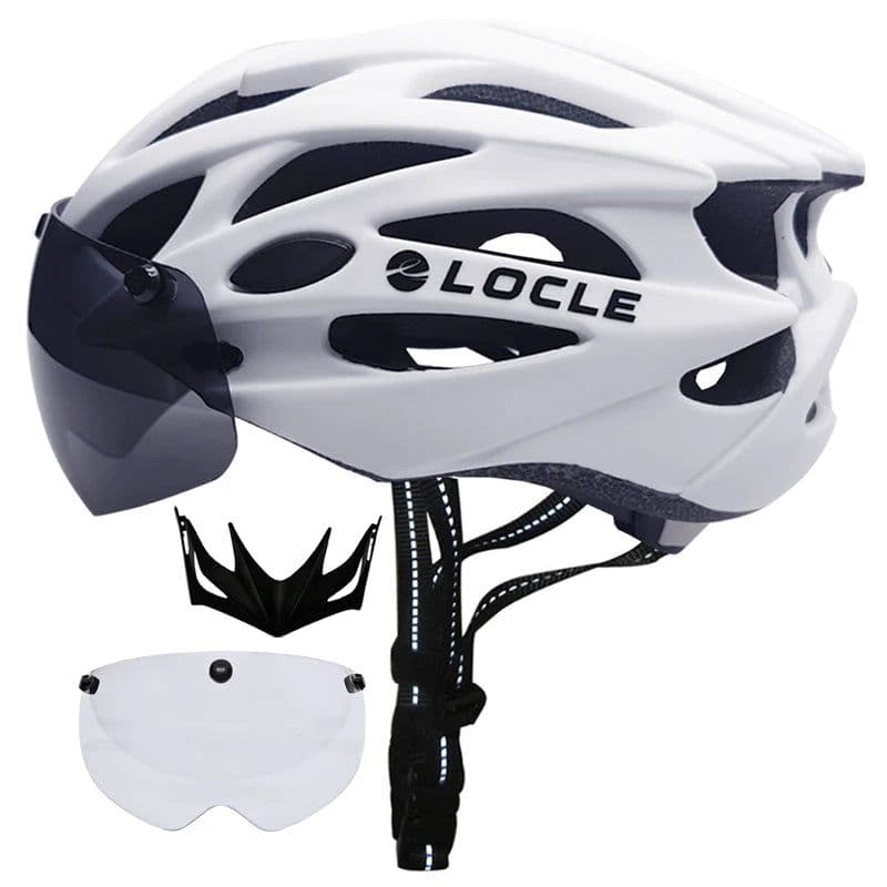 image-LOCLE Magnetic Goggles Cycling Helmet Men Women Bicycle Helmet Lenses MTB Bike Helmet Road Mountain Helmet Removable Sunvisor