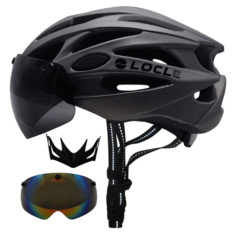 image-LOCLE Magnetic Goggles Cycling Helmet Men Women Bicycle Helmet Lenses MTB Bike Helmet Road Mountain Helmet Removable Sunvisor