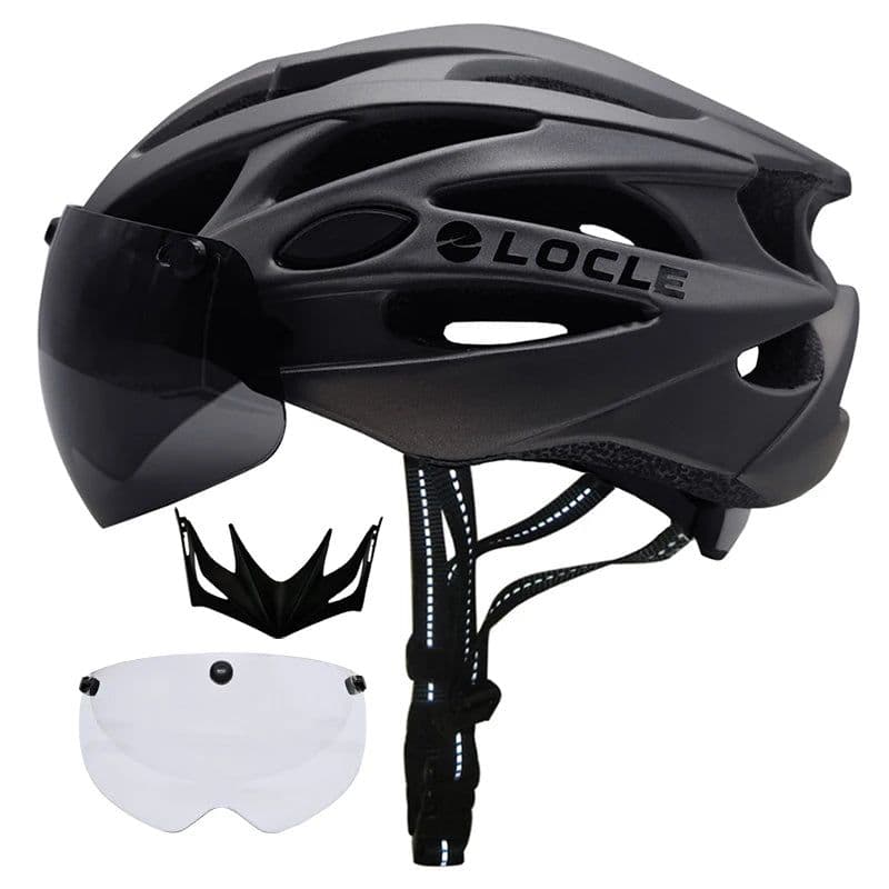 image-LOCLE Magnetic Goggles Cycling Helmet Men Women Bicycle Helmet Lenses MTB Bike Helmet Road Mountain Helmet Removable Sunvisor