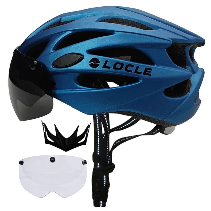 image-LOCLE Magnetic Goggles Cycling Helmet Men Women Bicycle Helmet Lenses MTB Bike Helmet Road Mountain Helmet Removable Sunvisor