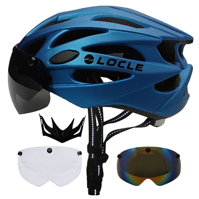 image-LOCLE Magnetic Goggles Cycling Helmet Men Women Bicycle Helmet Lenses MTB Bike Helmet Road Mountain Helmet Removable Sunvisor