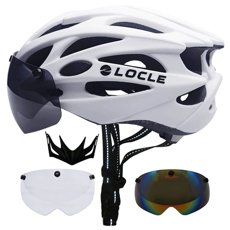 image-LOCLE Magnetic Goggles Cycling Helmet Men Women Bicycle Helmet Lenses MTB Bike Helmet Road Mountain Helmet Removable Sunvisor