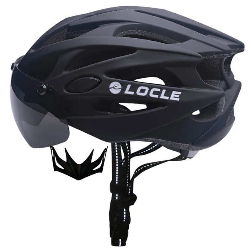 image-LOCLE Magnetic Goggles Cycling Helmet Men Women Bicycle Helmet Lenses MTB Bike Helmet Road Mountain Helmet Removable Sunvisor