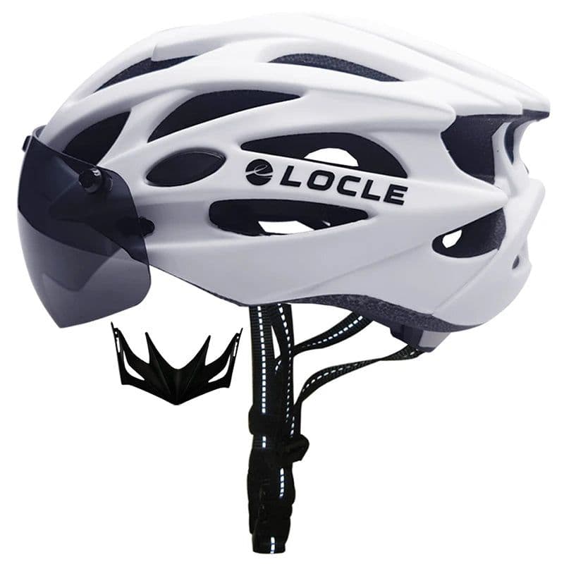 image-LOCLE Magnetic Goggles Cycling Helmet Men Women Bicycle Helmet Lenses MTB Bike Helmet Road Mountain Helmet Removable Sunvisor