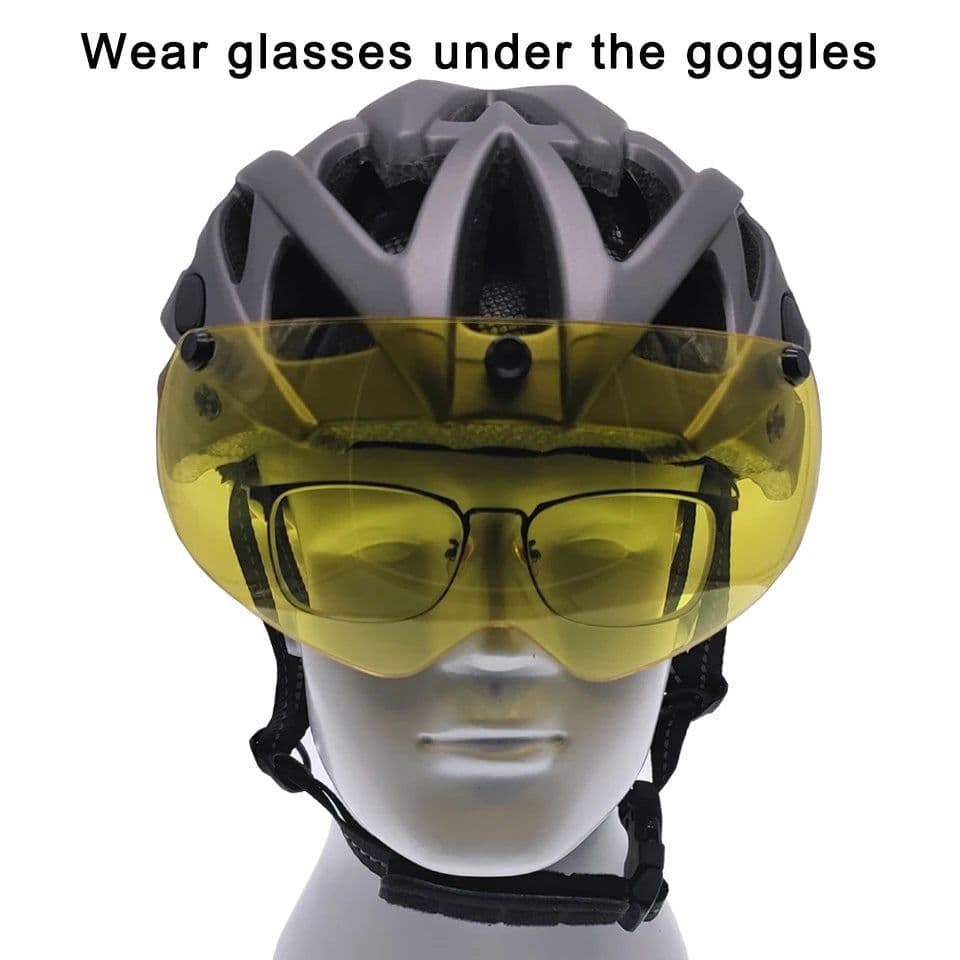 image-LOCLE Magnetic Goggles Cycling Helmet Men Women Bicycle Helmet Lenses MTB Bike Helmet Road Mountain Helmet Removable Sunvisor
