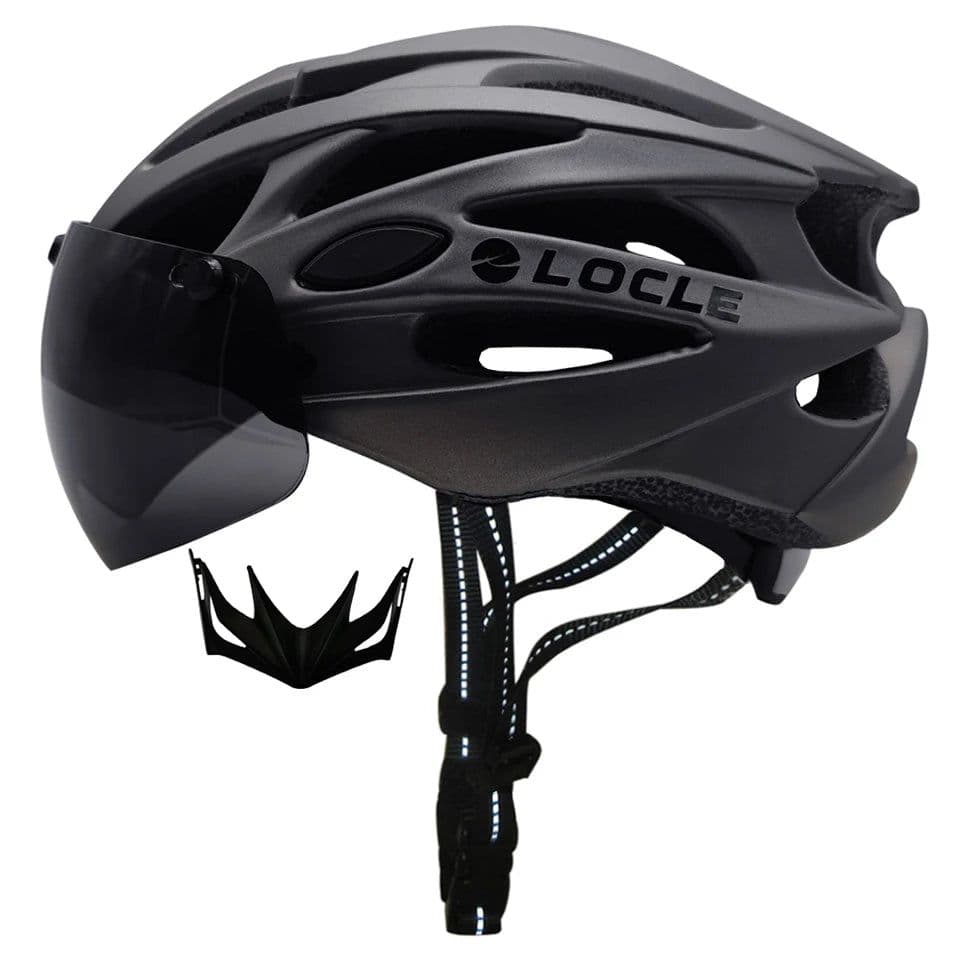 image-LOCLE Magnetic Goggles Cycling Helmet Men Women Bicycle Helmet Lenses MTB Bike Helmet Road Mountain Helmet Removable Sunvisor