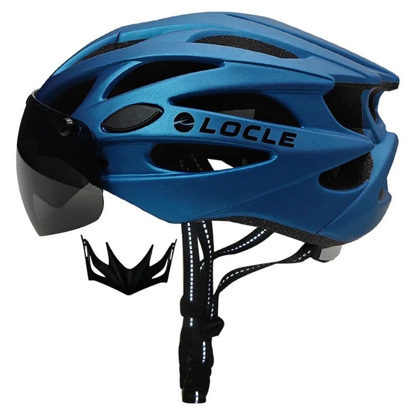 image-LOCLE Magnetic Goggles Cycling Helmet Men Women Bicycle Helmet Lenses MTB Bike Helmet Road Mountain Helmet Removable Sunvisor