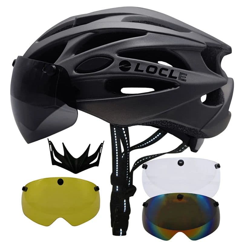 image-LOCLE Magnetic Goggles Cycling Helmet Men Women Bicycle Helmet Lenses MTB Bike Helmet Road Mountain Helmet Removable Sunvisor