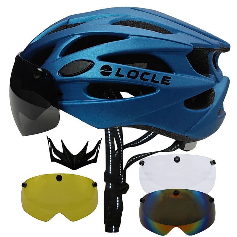 image-LOCLE Magnetic Goggles Cycling Helmet Men Women Bicycle Helmet Lenses MTB Bike Helmet Road Mountain Helmet Removable Sunvisor