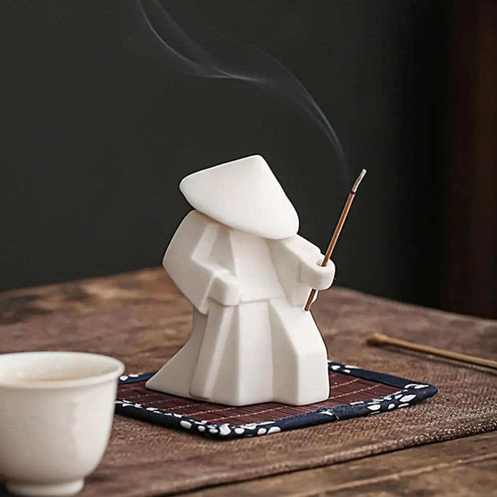 image-Incense Stick Burner Unique White-Porcelain Incense Stick Holder Chinese Ceramic Samurai Censer Holder Home Decor for Home