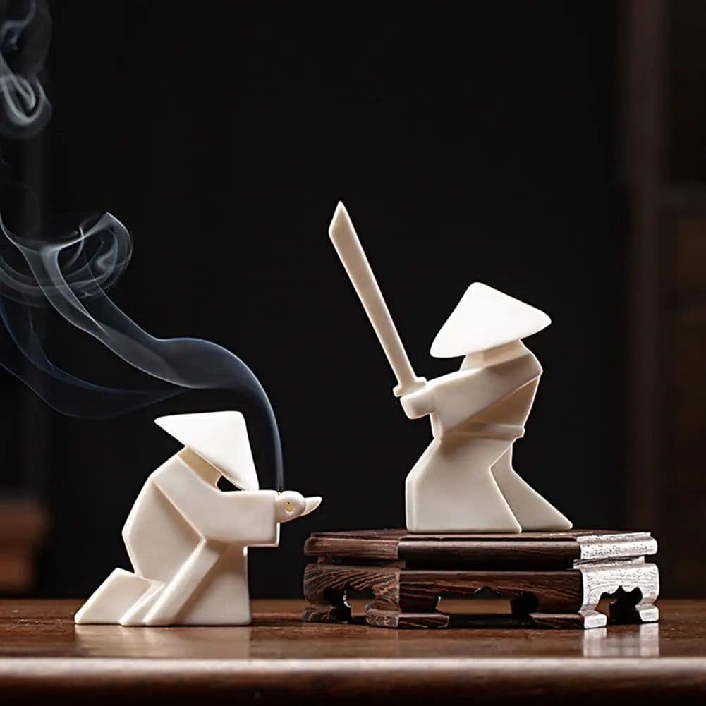 image-Incense Stick Burner Unique White-Porcelain Incense Stick Holder Chinese Ceramic Samurai Censer Holder Home Decor for Home