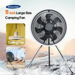 image-KINSCOTER 10000mAh Outdoor Camping Fan, 11inch Large Ceiling Fan with LED Lighting, Multifunction Air Circulator Cooler Fan