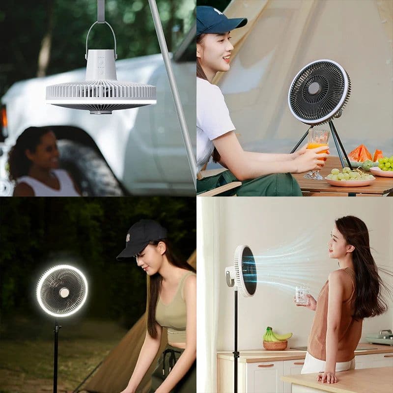 image-KINSCOTER 10000mAh Outdoor Camping Fan, 11inch Large Ceiling Fan with LED Lighting, Multifunction Air Circulator Cooler Fan