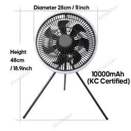 image-KINSCOTER 10000mAh Outdoor Camping Fan, 11inch Large Ceiling Fan with LED Lighting, Multifunction Air Circulator Cooler Fan