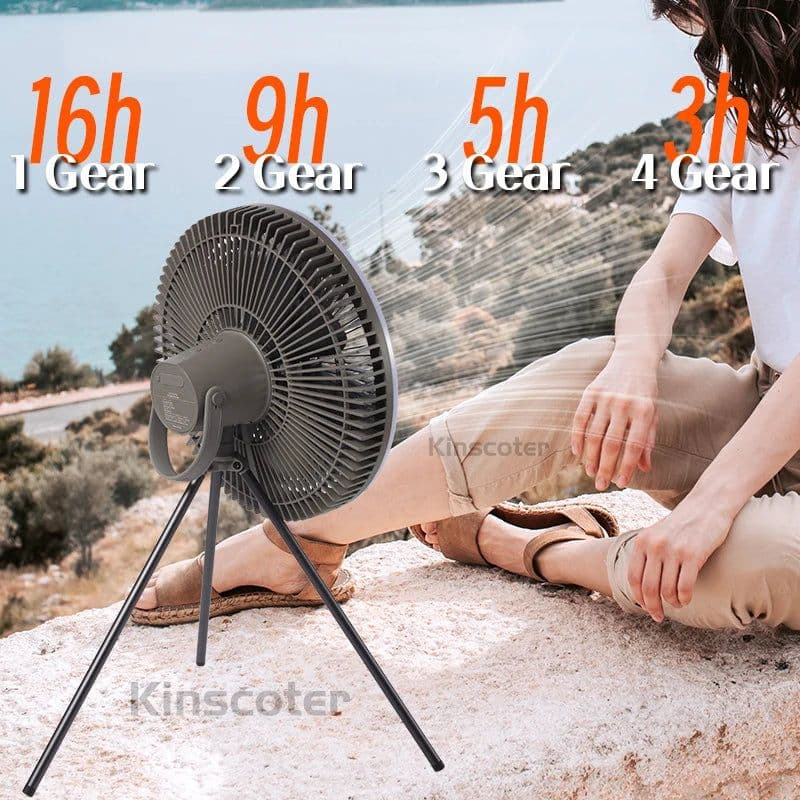 image-KINSCOTER 10000mAh Outdoor Camping Fan, 11inch Large Ceiling Fan with LED Lighting, Multifunction Air Circulator Cooler Fan