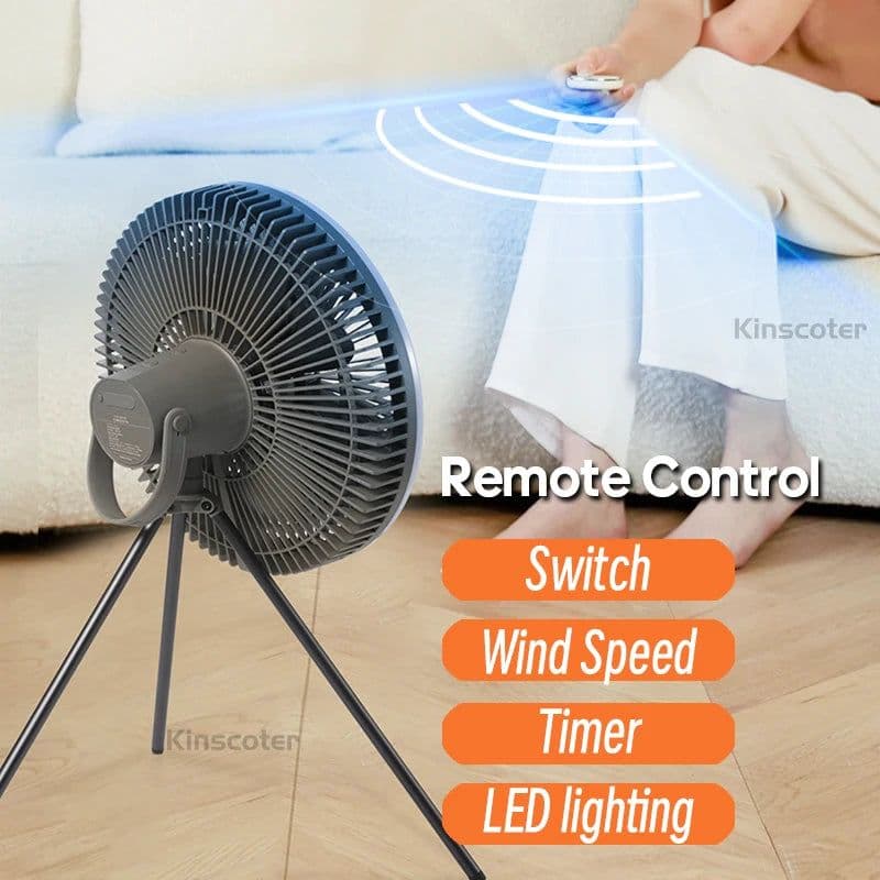 image-KINSCOTER 10000mAh Outdoor Camping Fan, 11inch Large Ceiling Fan with LED Lighting, Multifunction Air Circulator Cooler Fan