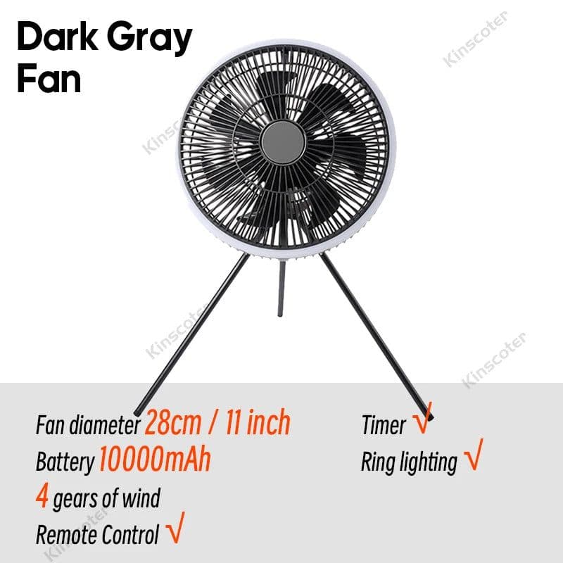 image-KINSCOTER 10000mAh Outdoor Camping Fan, 11inch Large Ceiling Fan with LED Lighting, Multifunction Air Circulator Cooler Fan