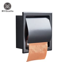 image-Free Shipping Stainless Steel Toilet Paper Holder Polished Chrome Wall Mounted Concealed Bathroom Roll Paper Box Waterproof