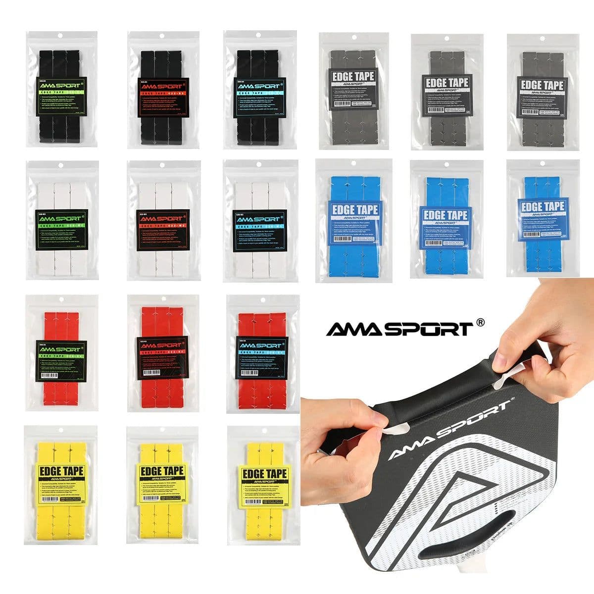 image-AMA SPORT Pickleball Paddle Protection Tapes for 13/16/19mm Width 2 Colors Options Racket Head Protector Pickle ball Accessories