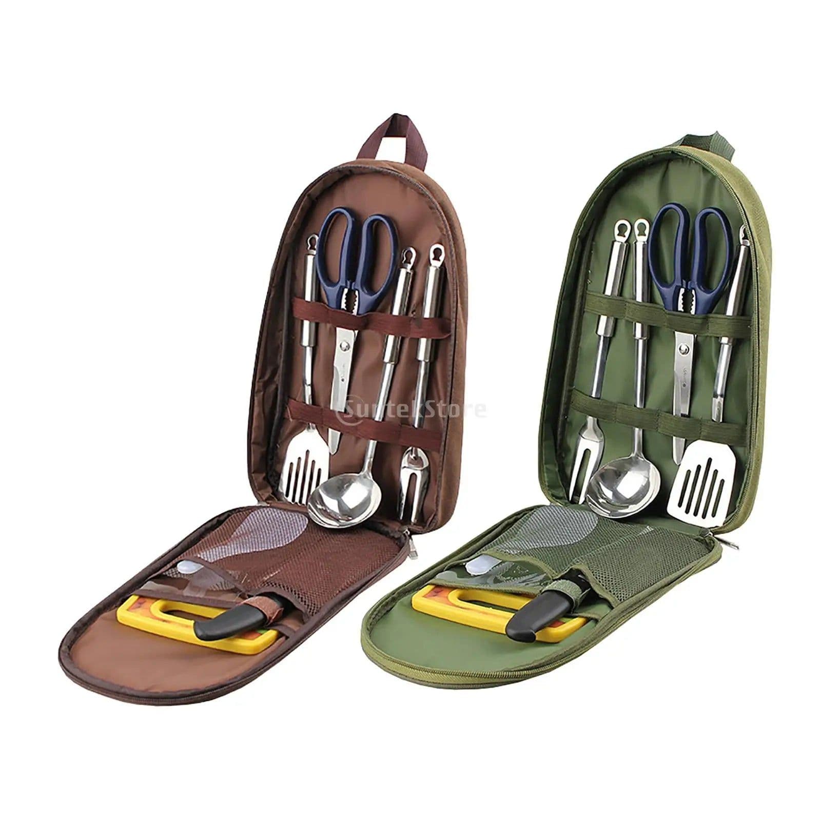 image-7pcs Camping Kitchen Utensil Set with Carrying Bag BBQ Beach Hiking Travel Organizer Storage Pack Cook Gadgets Equipment Gear