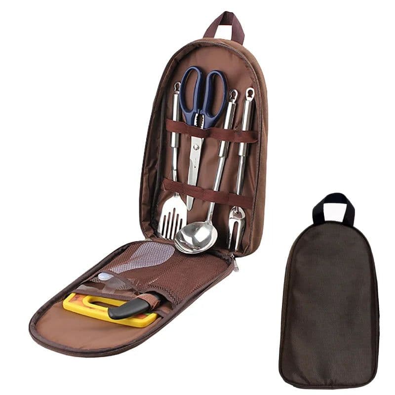 image-7pcs Camping Kitchen Utensil Set with Carrying Bag BBQ Beach Hiking Travel Organizer Storage Pack Cook Gadgets Equipment Gear