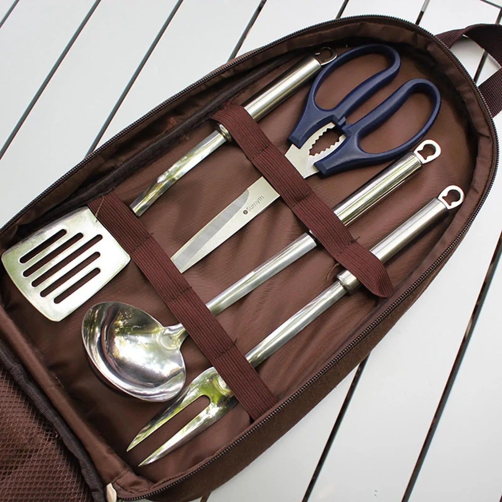 image-7pcs Camping Kitchen Utensil Set with Carrying Bag BBQ Beach Hiking Travel Organizer Storage Pack Cook Gadgets Equipment Gear