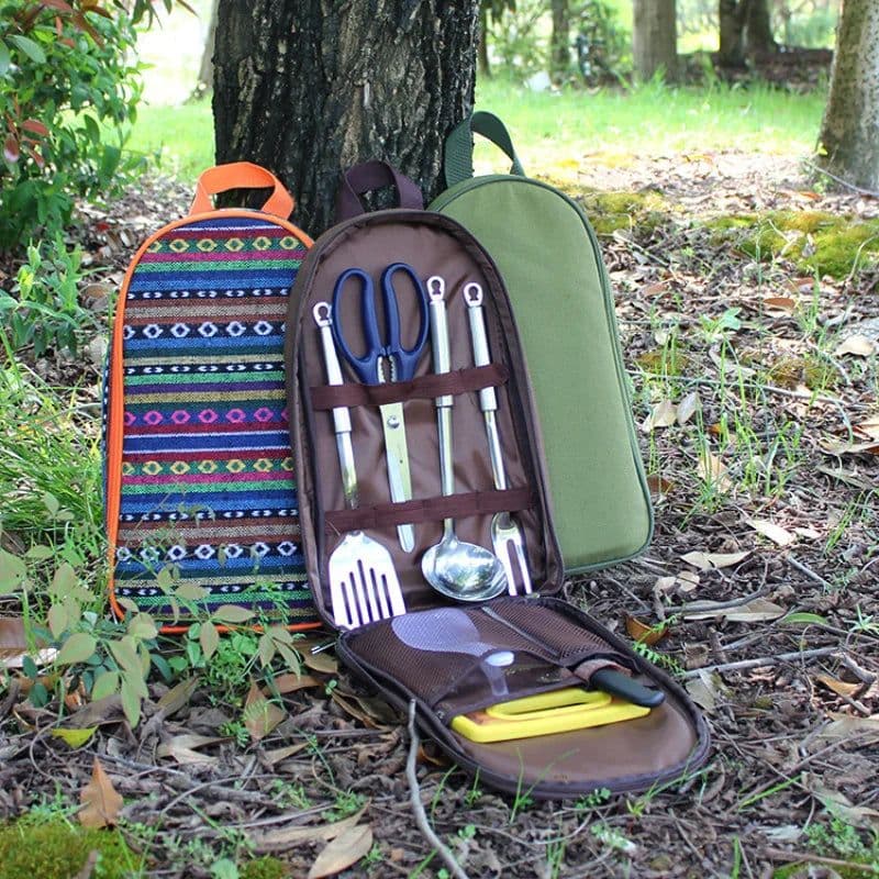 image-7pcs Camping Kitchen Utensil Set with Carrying Bag BBQ Beach Hiking Travel Organizer Storage Pack Cook Gadgets Equipment Gear