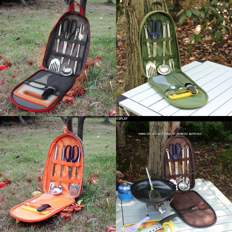 image-7pcs Camping Kitchen Utensil Set with Carrying Bag BBQ Beach Hiking Travel Organizer Storage Pack Cook Gadgets Equipment Gear