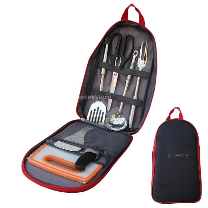 image-7pcs Camping Kitchen Utensil Set with Carrying Bag BBQ Beach Hiking Travel Organizer Storage Pack Cook Gadgets Equipment Gear