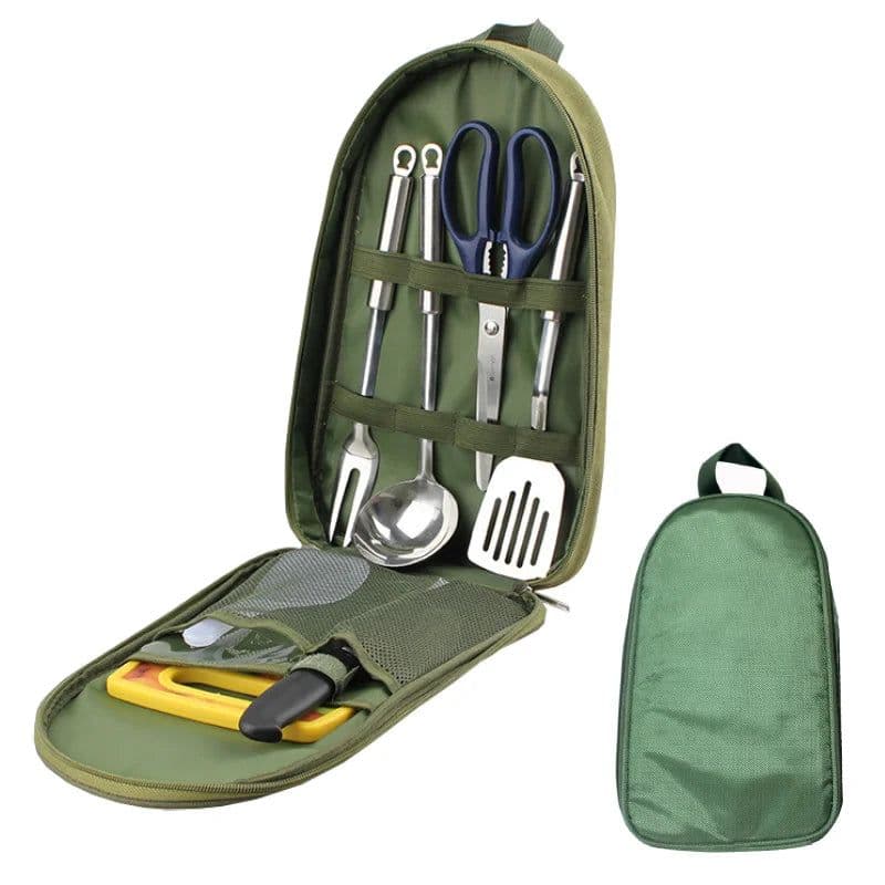 image-7pcs Camping Kitchen Utensil Set with Carrying Bag BBQ Beach Hiking Travel Organizer Storage Pack Cook Gadgets Equipment Gear