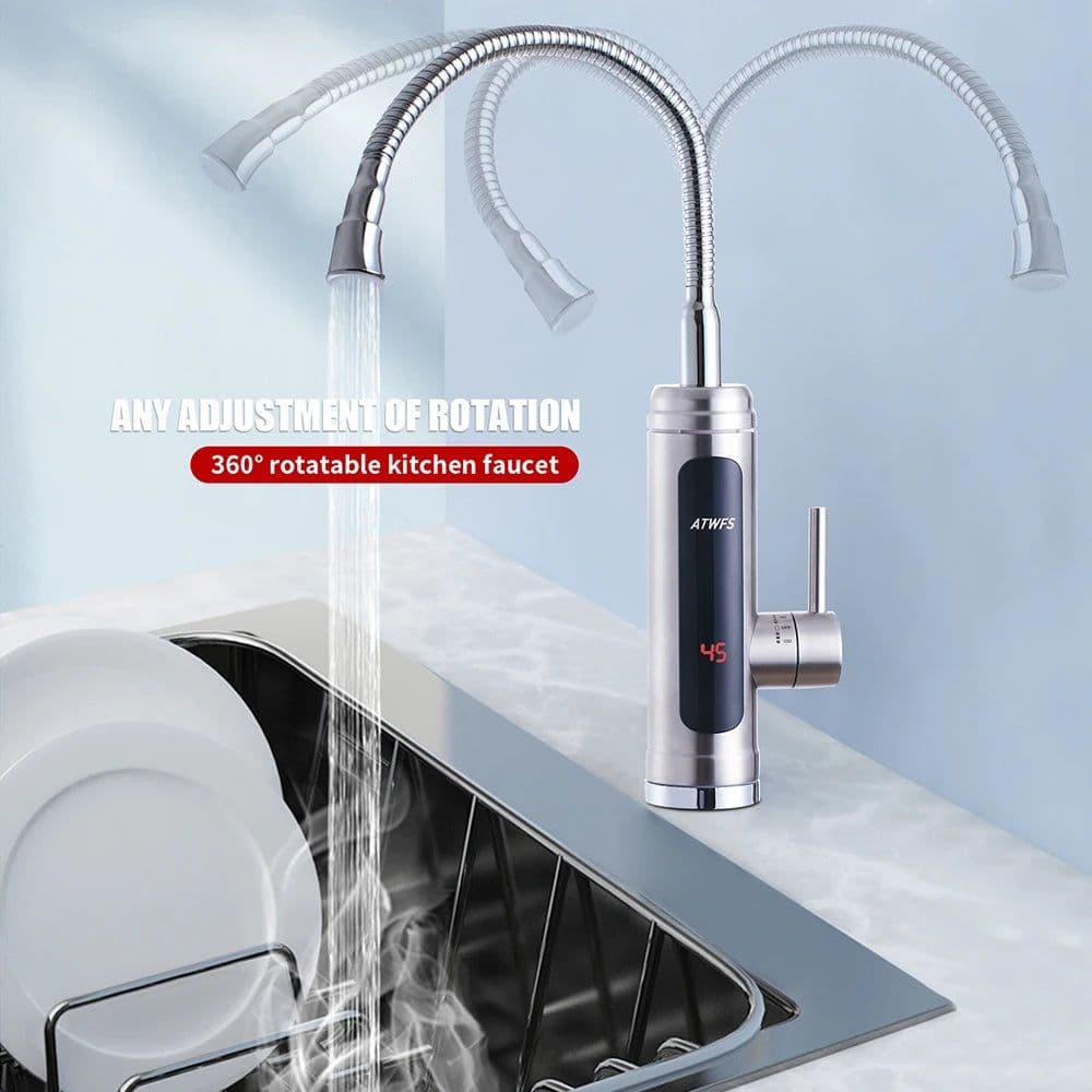 image-ATWFS Instant Water Heater Faucet Tankless Heaters Kitchen Hot Water Tap Bathroom Heating Electric 220v Stainless Steel Shell