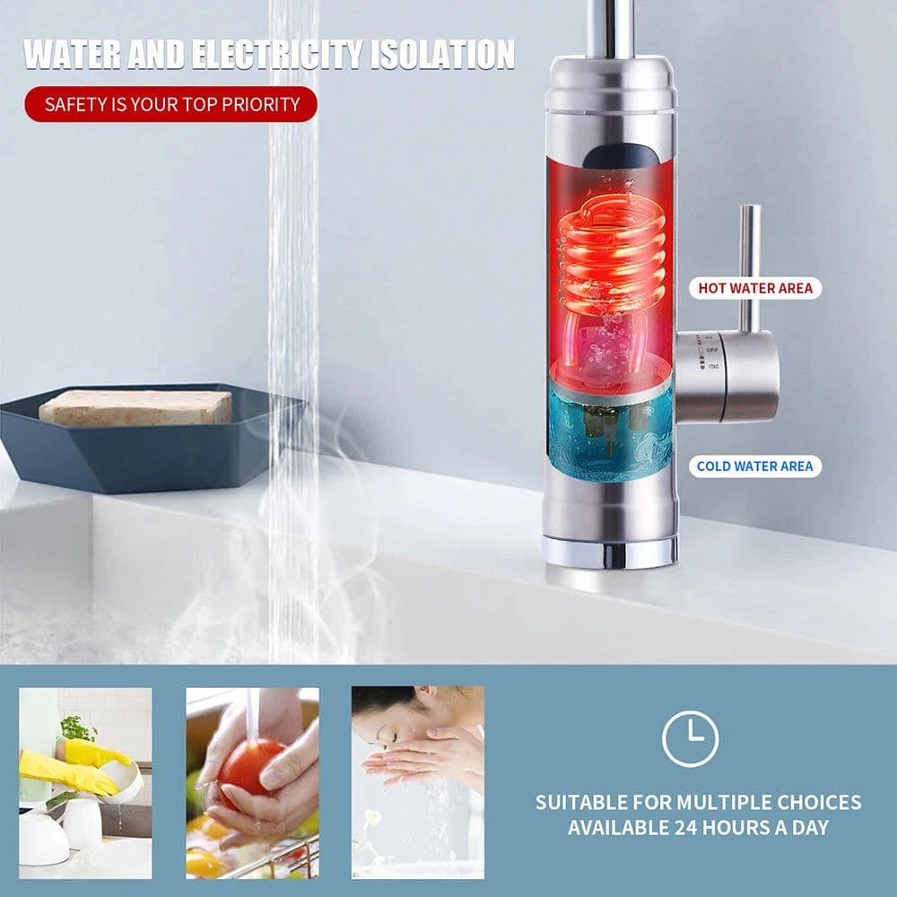 image-ATWFS Instant Water Heater Faucet Tankless Heaters Kitchen Hot Water Tap Bathroom Heating Electric 220v Stainless Steel Shell