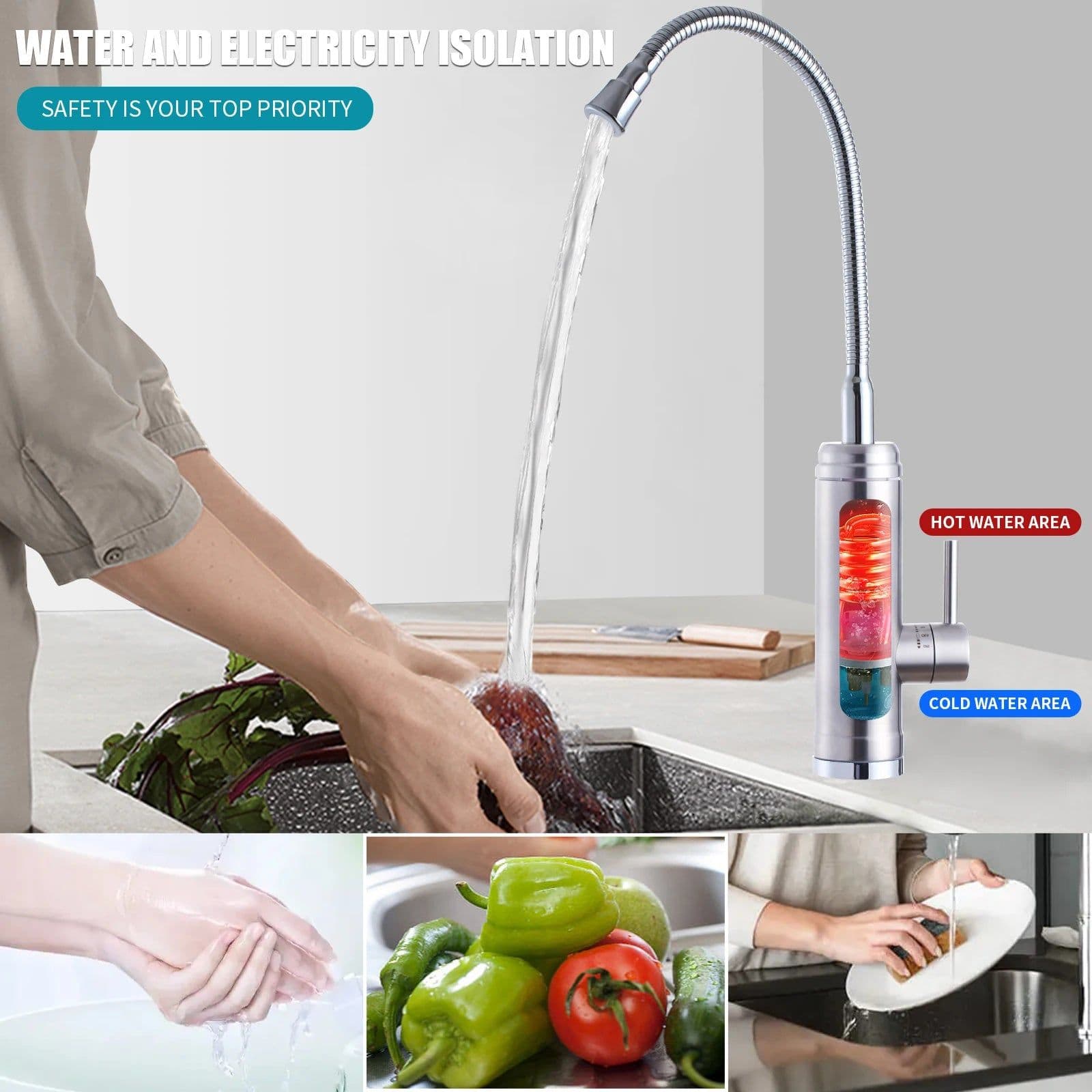image-ATWFS 3000W Instant Water Heater Tankless Heaters Kitchen Electric Hot Water Tap Bathroom Heating Stainless Steel Faucet