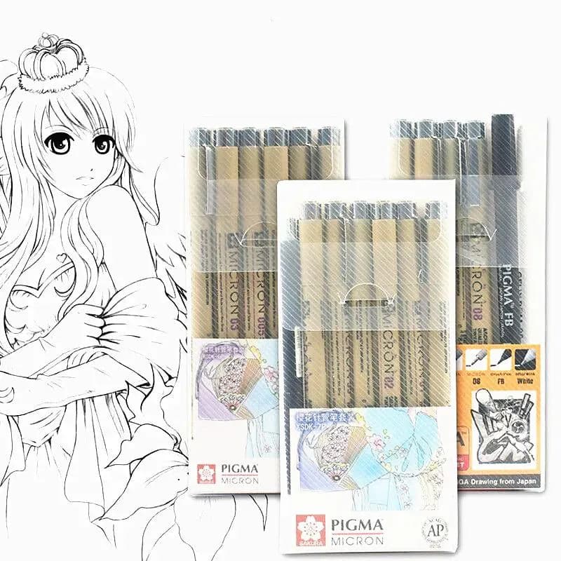 image-Pigment Liner Micron Pen Set Neelde Drawing Pen lot 005 01 02 03 04 05 08 1.0 Brush Art Markers Fineliner Sketching Pen