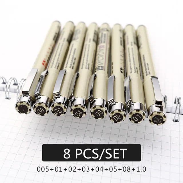 image-Pigment Liner Micron Pen Set Neelde Drawing Pen lot 005 01 02 03 04 05 08 1.0 Brush Art Markers Fineliner Sketching Pen
