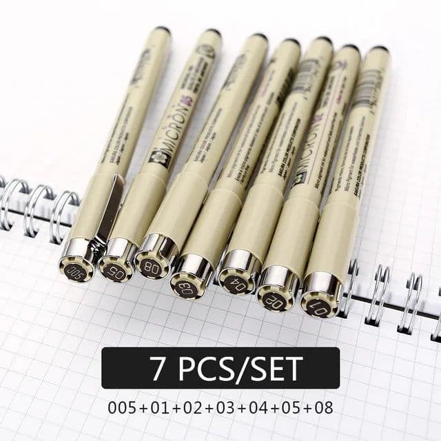 image-Pigment Liner Micron Pen Set Neelde Drawing Pen lot 005 01 02 03 04 05 08 1.0 Brush Art Markers Fineliner Sketching Pen