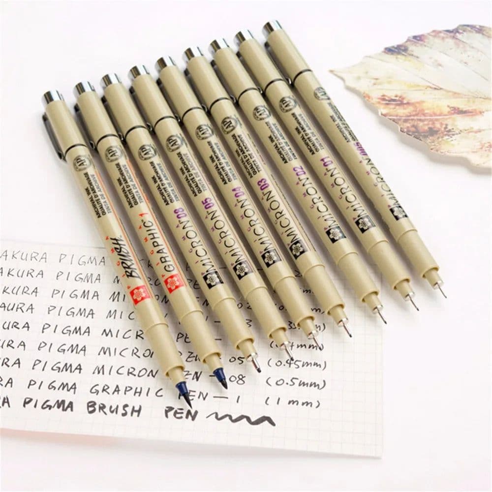 image-Pigment Liner Micron Pen Set Neelde Drawing Pen lot 005 01 02 03 04 05 08 1.0 Brush Art Markers Fineliner Sketching Pen