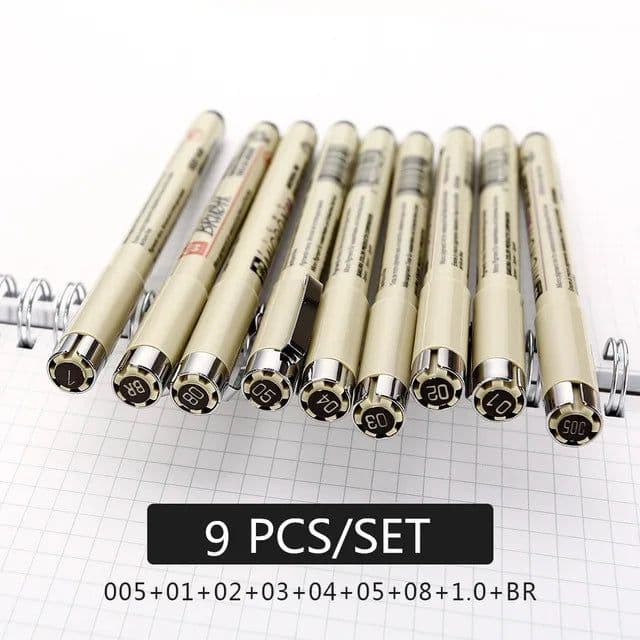image-Pigment Liner Micron Pen Set Neelde Drawing Pen lot 005 01 02 03 04 05 08 1.0 Brush Art Markers Fineliner Sketching Pen