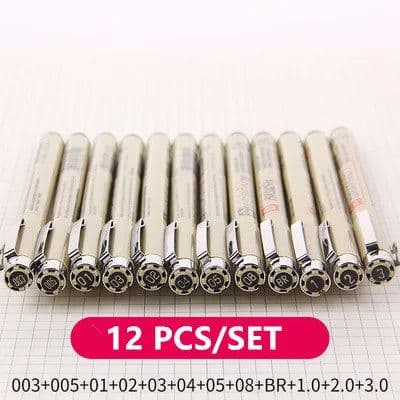 image-Pigment Liner Micron Pen Set Neelde Drawing Pen lot 005 01 02 03 04 05 08 1.0 Brush Art Markers Fineliner Sketching Pen