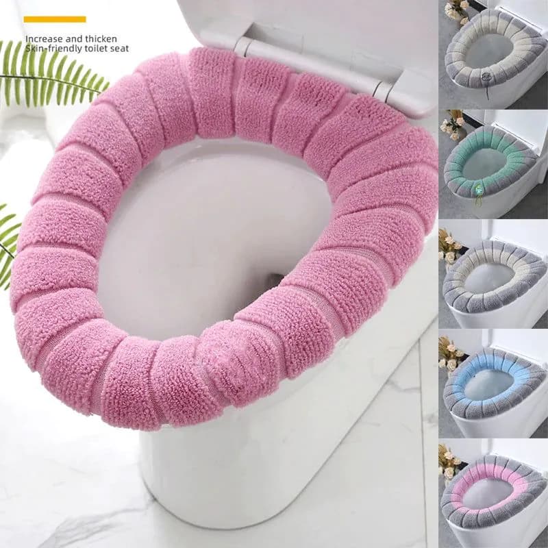 image-Thicken Warm Toilet Seat Cover Mat Soft Winter Bathroom Toilet Pad Cushion Washable Pumpkin Closestool Mat Bathroom Accessories