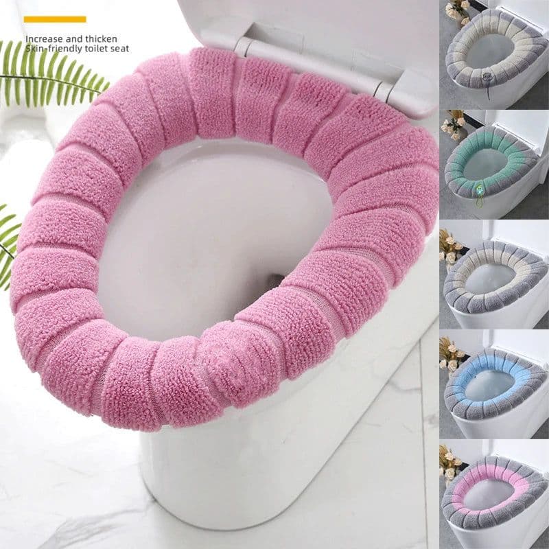 image-Thicken Warm Toilet Seat Cover Mat Soft Winter Bathroom Toilet Pad Cushion Washable Pumpkin Closestool Mat Bathroom Accessories