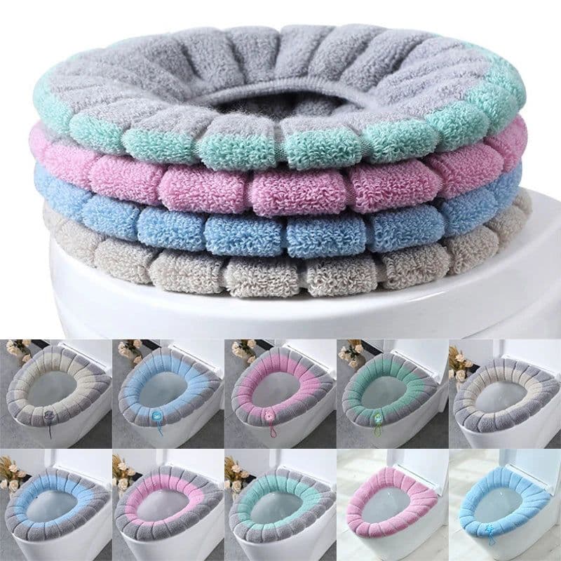 image-Thicken Warm Toilet Seat Cover Mat Soft Winter Bathroom Toilet Pad Cushion Washable Pumpkin Closestool Mat Bathroom Accessories