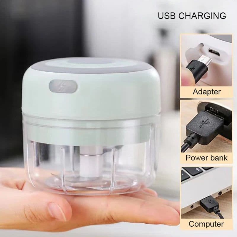 image-Mini Electric Garlic Grinder Chili Vegetable Chopper 100/250ML Wireless Portable Mixer Machine Crusher Kitchen Blender