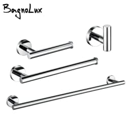 image-BagnoLux Stainless Steel Chrome Beautiful Wall Hook Toilet Paper Holder Towel Ring Bar Self-Adhesive Bathroom Accessories